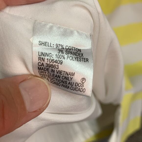 Tahari Yellow White Stripe Cotton Pique V-Neck Sleeveless Knee Length Dress 10 - Picture 10 of 13